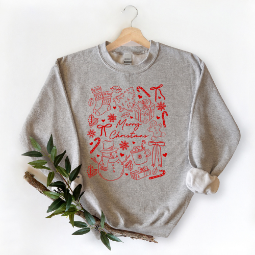 Merry Christmas Doodles Crew Neck Sweater