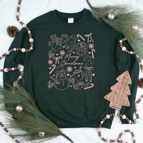 Merry Christmas Doodles Crew Neck Sweater