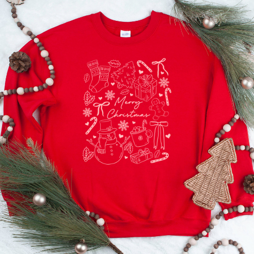 Merry Christmas Doodles Crew Neck Sweater