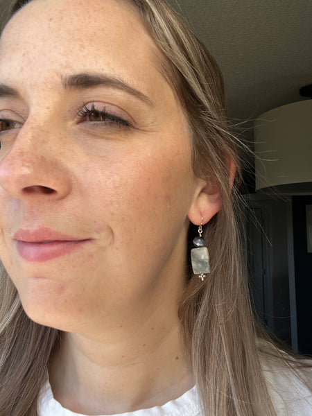 Grey Iridescent Stone Drop Earrings