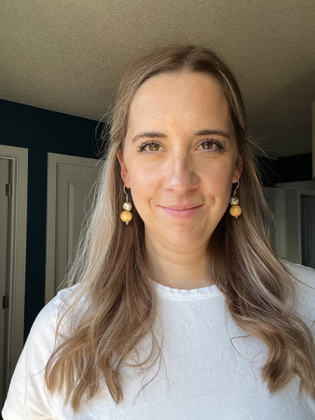 Wood and Silver Bead Drop Earrings