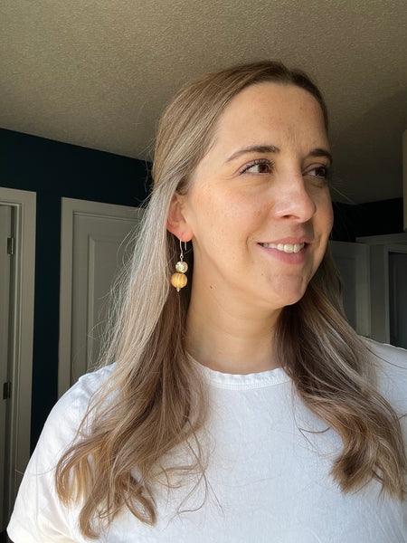 Wood and Silver Bead Drop Earrings