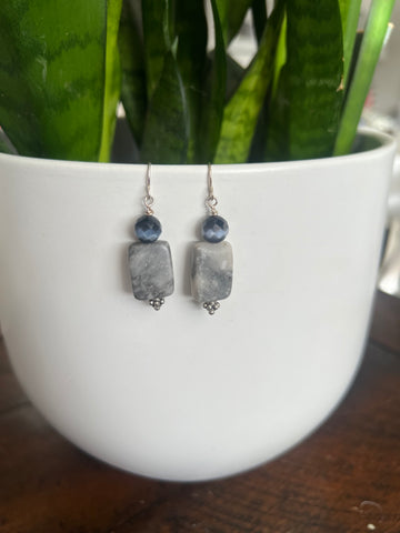 Grey Iridescent Stone Drop Earrings