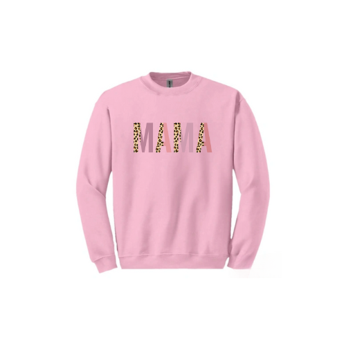 Mama Pink and Leopard Crew Neck Sweater