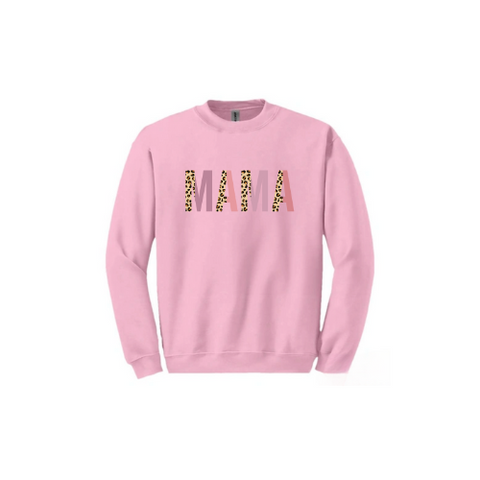 Mama Pink and Leopard Crew Neck Sweater