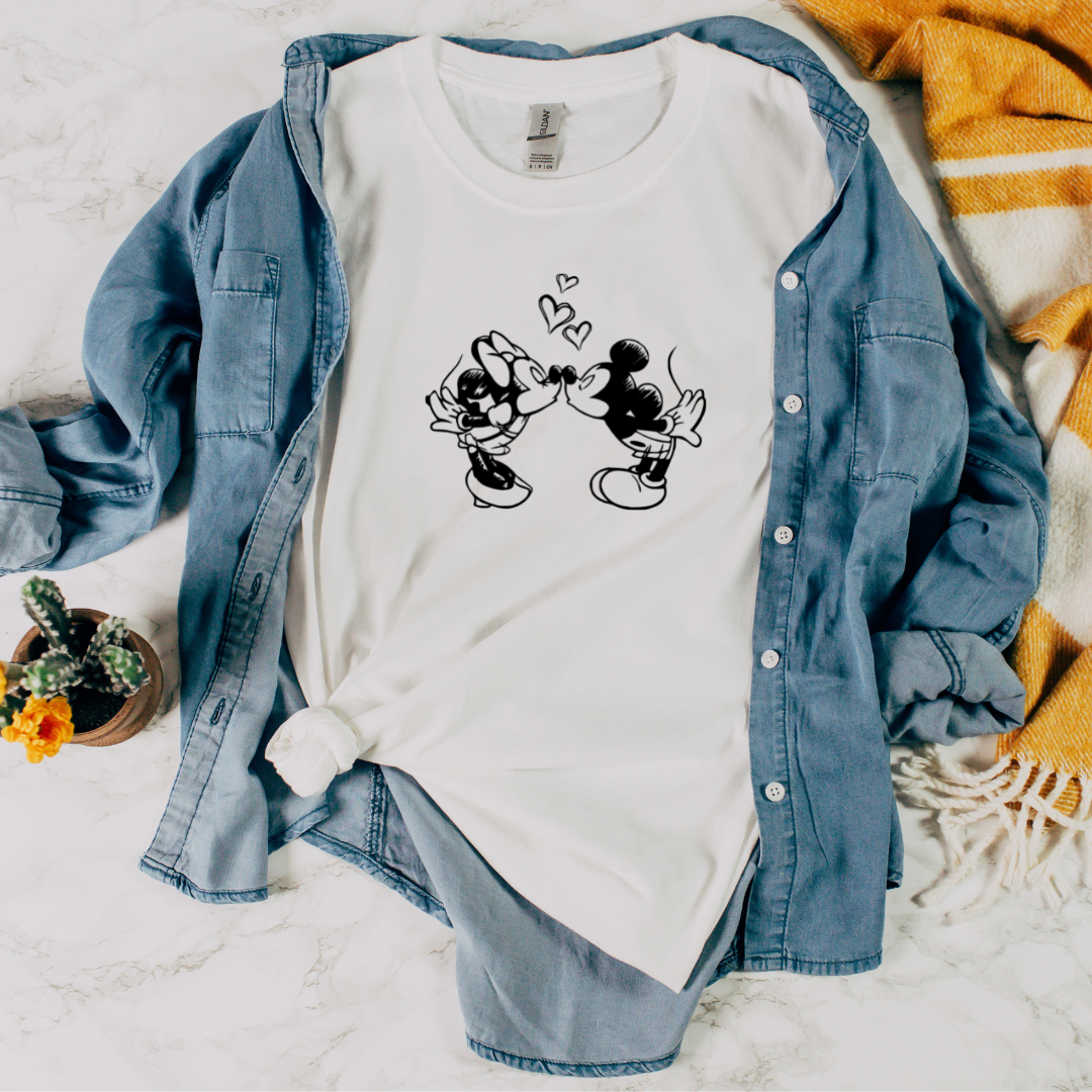 Minnie and Mickey Hearts Adult T-shirt