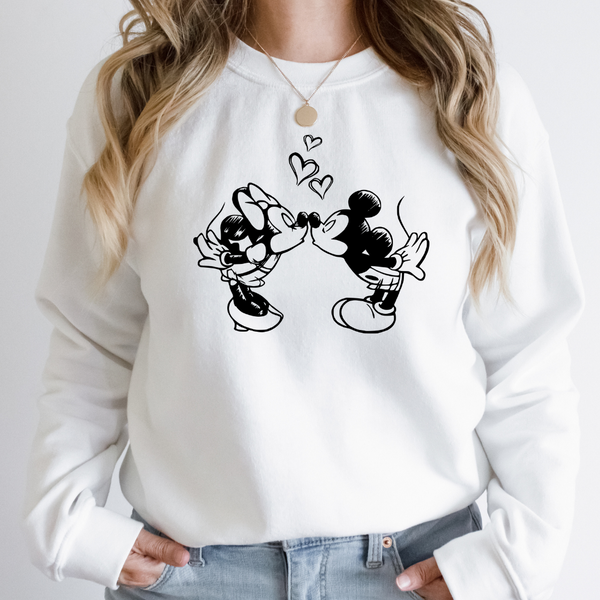 Minnie and Mickey Hearts Adult Crew Neck Sweater