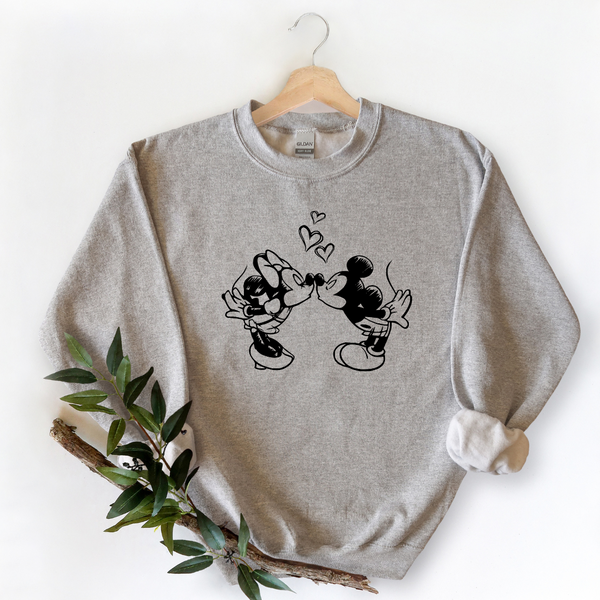 Minnie and Mickey Hearts Adult Crew Neck Sweater