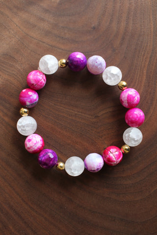 Fire agate and quartz Bracelet