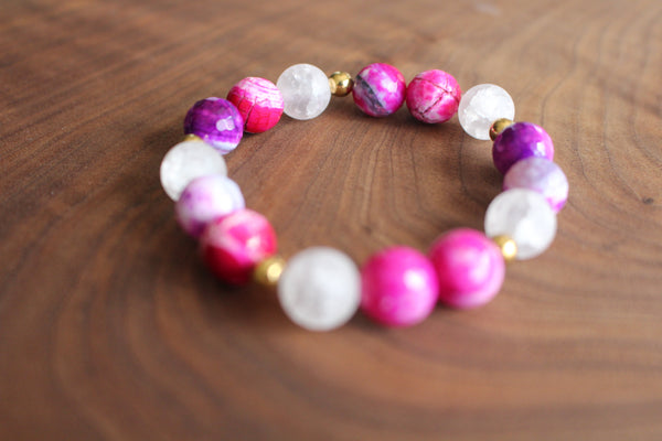Fire agate and quartz Bracelet
